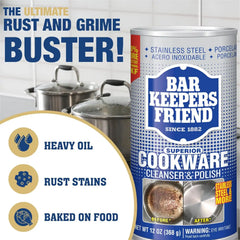 Bar Keepers Friend Cooktop Cleaner (13 oz) Multipurpose Liquid Stovetop Cleanser + Cookware Cleanser & Polish (12 oz) Stainless Steel Cleaner & Degreaser for Pots, Pans, Bakeware & Grills