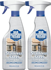 Bar Keepers Friend Stainless Steel Cleaner and Polish Spray (2 x 25.4 oz) Removes Oily Fingerprints, Hard Water Stains, Grime & Food Debris without Scratching or Dulling Appliances & Surfaces