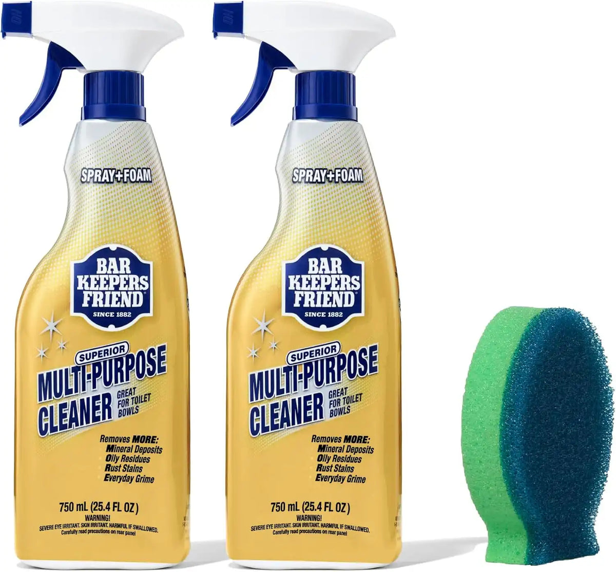 Bar Keepers Friend MORE Spray + Foam Multipurpose Cleaner, 25.4 oz x 2, Surface Cleaner Removes Rust Stains, Mineral Deposits, Soap Scum, Grime & Tarnish